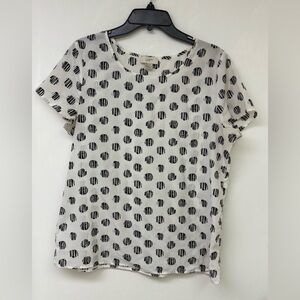 LOFT Monochrome Polka Dot Short Sleeve Top Size L